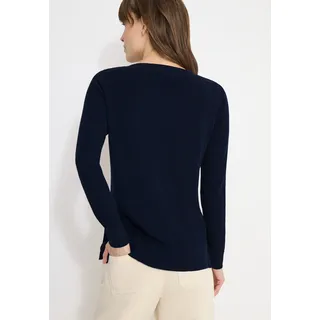 Strickpullover CECIL, Damen, Gr. L (42), blau (deep denim blau melange), Strick, Obermaterial: 60% Baumwolle, 40% Viskose, unifarben, lässig geschnitten hüftbedeckend, Rundhals, Pullover Strickpullover, mit U-Boot-Ausschnitt