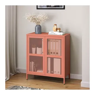 skølm Zephyr Metall Kommode – Sideboard mit 2 Fächern & flexiblen Einlegeboden – Mehrzweckschrank mit Push-to-Open-Türen – Metallschrank Terrakotta – Industrial Highboard – Flurschrank mit Füßen