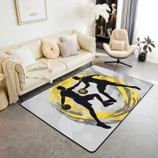 Homewish Handball Silhouette Teppich Gelb Grau Silhouette Sport Carpet Handball Liebhaber Teppiche Wohnzimmer Kinder Erwachsene,Cool Strudel Dynamisch Digitaldruck Rug 150x200 Stilvoll Pflegeleicht