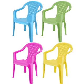 Progarden Kinderstuhl Gartenstuhl Kunststoff Kinder 4 x Bunt 52 cm hoch 4 Farben (4 St), 4er Set, Gartenstuhl, Stuhl, Stapelbar, Kunststoff bunt