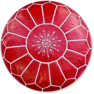 Poufs&Pillows Premium Echt Leder Pouf - Handgefertigt - Gefüllt geliefert - Ottoman, Sitzsack, Fußhocker (Rot)