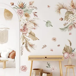 wondever Wandtattoo Boho Palme Blätter Wandaufkleber Tropisches Blätter Blumen Groß Wandsticker Wanddeko für Schlafzimmer Wohnzimmer TV Hintergrund