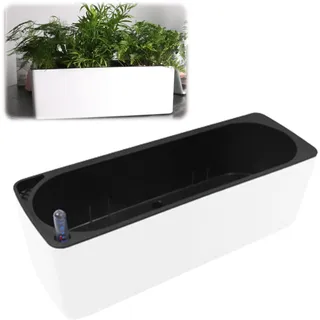 FIYSON Plastik Selbstbewässerung Blumentopf mit Wasseranzeiger Rechteckiger Blumentopf Selbstbewässerung Wasserspeicher Pflanzgefäß Gartenblumen Bonsai Töpfe für Balkon Fensterbank, 40 * 13 cm (Weiß)
