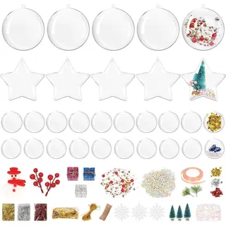 Weihnachtskugeln Kunststoff Transparent 30 Stück rund & sternförmig befüllbar DIY Deko