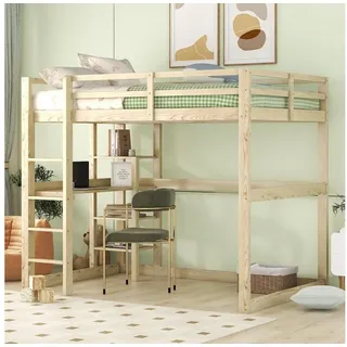 Flieks Hochbett Doppelbett Kinderbett mit Schreibtisch 140x200cm Kiefer ohne Stuhl beige