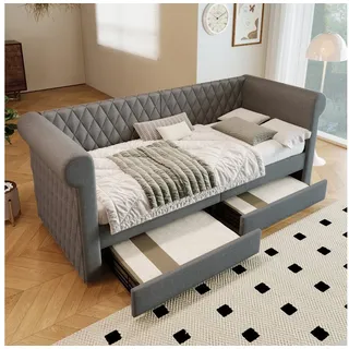 STILVORA Daybett Schlafsofa 90x200 Tagesbett mit Stauraum Jugendbett mit Lattenrost (Tagesbett,Polsterbett), mit Lattenrost, 2 Stauraum Schubladen grau 99 cm x 222 cm x 72 cm