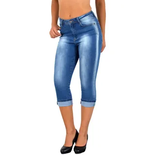 ESRA Damen Capri Hose Damen High Waist Caprihose Kurze Jeans Hose hoher Bund bis Übergröße C21 - 38