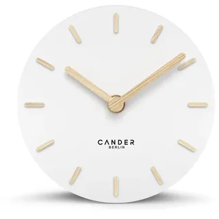 Cander Berlin MNU 2515 F Tischuhr lautlos ohne Ticken 15 cm analog batteriebetrieben weiß MDF Holz-Zeiger