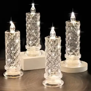 Peculiaral Flameless LED Candles, Rose Shadow Flammenlose LED Kerzen, Flammenlose Kristall-Kerzenlichter, Batteriebetrieben Flackernd Kerzen für Hochzeit, Halloween, Weihnachte Dekoration (4PCS)