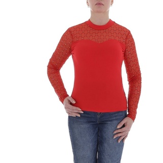 Ital-Design Langarmbluse Damen Elegant Glitzer Transparent Top & Shirt in Rot rot