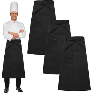 Ccykxa 3-teiliges Kellnerschürzen-set, Schwarz, Professionelle Küchenschürze Für Damen Und Herren, Restaurantschürze, Koch-/kellnerschürze, Cateringschürze, 69 X 66 Cm, Für Bistro, Café, Grill, Kondit