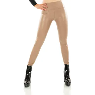 TA Fashion Damen Leggings Leggins Wet Look Leder Kunstleder Optik Thermo Hose Camouflage Reptil Muster (as3, Alpha, l, x_l, Regular, Regular, Reptil-Taupe-862) - L-XL