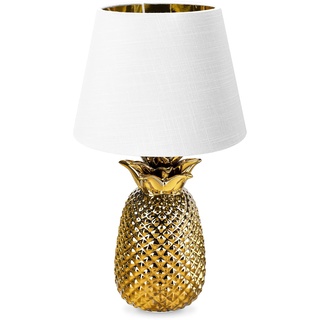 Navaris Tischlampe im Ananas Design - 40cm hoch - Deko Keramik Lampe für Nachttisch oder Beistelltisch - Dekolampe mit E27 Gewinde in Gold-Weiß