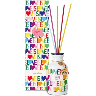 ipuro - Raumduft Love is Love 240ml - Lufterfrischer zum Valentinstag, Limited Edition - mit Erdbeere, Zuckerwatte, rote Beeren, blumige Akzente & cremige Vanille Duft - Diffuser mit Stäbchen