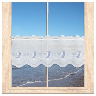 Maritime Scheibengardine AM Meer bestickte Scheibengardine/Badgardine aus Echter Plauener Spitze blau-weiß 30 x 144 cm