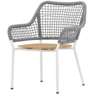 Gardenson Loungesessel, Weiß, Grau, Natur, Holz, Metall, Textil, Teakholz, zylindrisch, 59x88x55 cm, Loungemöbel, Loungesessel