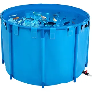 Vevor Fischteich aus PVC, Fischtank mit 1700 L Fassungsvermögen, faltbares Koi-Aquarium, rundes Fischbecken mit stabilem Rahmen & Ablassventil, für Zucht von Koi, Goldfisch (blau)