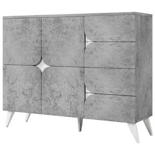 Merax Sideboard mit 4 Schubladen und 4 Türen, Kommode aus Holz mit Einlegeböden, B:107cm grau