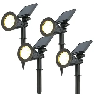 HOFTRONIC - Solar Gartenstrahler mit Bewegungsmelder IP65 Wasserdicht LED Solarlampen für Außen Solarleuchte 4 Stücke mit Erdspieß Solar Strahler Wintersolar Solarpanel Warmweiß Garten Solarstrahler