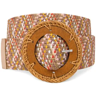 Ella Jonte Flechtgürtel Boho-Taillengürtel mit großer runder Holz-Bast-Schnalle beige