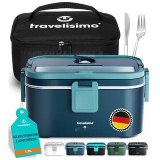 TRAVELISIMO XXL Elektrische Lunchbox Extra groß 1,8L Electric Lunch Box 100W, Beheizbare Lunchbox 3 in-1 Lunch Box Warmer 12V/24V/220V für Arbeit Auto Lkw Lunchbox Elektrisch & Aselbsterhitzende Dosen