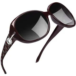 Joopin Vintage Große Sonnenbrillen Damen Polarisiert UV400 und Klassische Damen Sonnenbrille Elegant Trendy Brille mit XL Übergroßer Rahmen (Weinrot) - Einheitsgröße