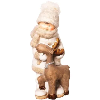 Wichtelstube-Kollektion Dekofigur Winterkind mit Rentier 25,5cm Weihnachtsdeko Figur Garten Innenbereich