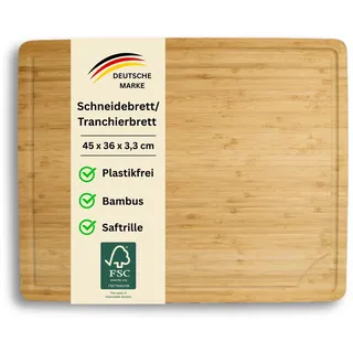 MOON HOME Sao XXL Bambus-Schneidebrett 45 × 36 × 3,3 cm | Massives Küchenbrett mit Saftrille aus FSC-zertifiziertem Holz zum Schneiden und Servieren, beidseitig nutzbar, vorgeölt