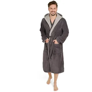 Blumtal Bademantel Herren, Baumwolle, mit gefütterter Kapuze, mit samtigen Frottee-Velours, Oeko-TEX® Zertifiziert grau|silberfarben XL