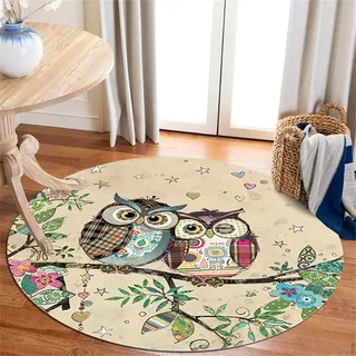 Highdi Teppich Rund rutschfest Schlafzimmer Teppiche, Kreativ Tier Drucken Innenbereich Polyester Runder Teppich fürs Wohnzimmer, Flur, Modern Kinderzimmer, Büro (80cm,Eule)