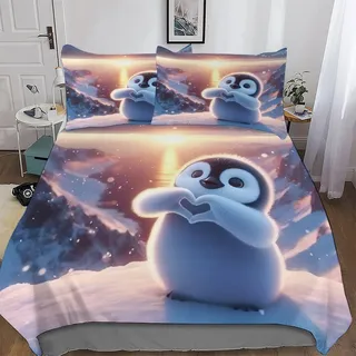 GGJJTT Cute Pinguin Bettwäsche Angenehme Bettbezüge, Mikrofaser Bettdeckenbezug, Erwachsene Kinder 3teilig Bettbezug + Kissenbezug King220x240cm
