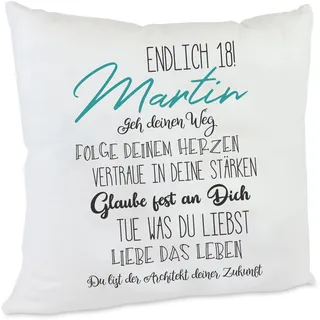 Kilala Kissen 18. Geburtstag mit Namen Geschenk mit tollen Sprüchen Mädchen Junge Dekokissen Zierkissen (türkis)