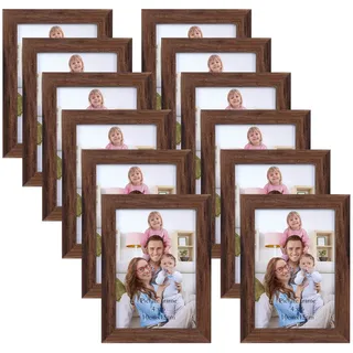 Giftgarden 12er Set Braun Bilderrahmen 10x15 cm, Braune Fotorahmen Collage | für Fotos und Bilder, Dunkler Rahmen - Wand- oder Tischaufsteller