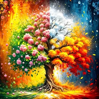 DPHERO DIY Lebensbaum Diamant Painting Kits Bilder für Erwachsene Anfänger,5D Vier Jahreszeiten Diamond Painting Set,DIY Runde Steine Baum Diamant Kunst Kits, Diamond Art für Zuhause Dekor 30x30 cm