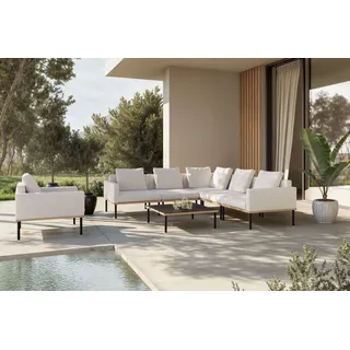 PLOSS Lunare Light Gartenlounge, cashmere sand/anthrazit, Aluminium, Tisch 86 x 86 cm, Holzdekor, inkl. Einzelsessel