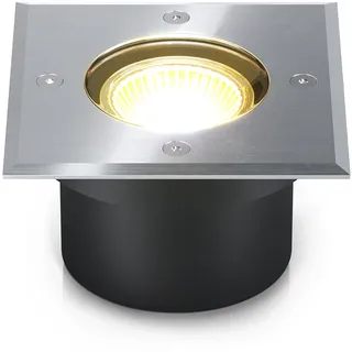 lambado® LED Bodenstrahler flach für Aussen IP67 - Wasserdicht & Befahrbar inkl. 5W Strahler dimmbar warmweiss - Bodeneinbaustrahler/Bodenleuchte eckig aus Edelstahl für Terrasse & Garten