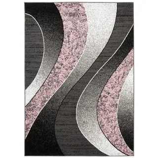 Mazovia Designteppich Retro Streifen Anthrazit Rosa Wohnzimmer, Schlafzimmer, Büro, Fußbodenheizung grau|rosa 200 cm x 300 cm