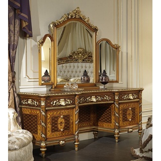 Casa Padrino Luxus Barock Kommode mit Spiegel Braun / Gold - Prunkvoller handgefertigter Schminktisch mit Wandspiegel - Hotel Möbel - Schloss Möbel - Luxus Qualität - Made in Italy