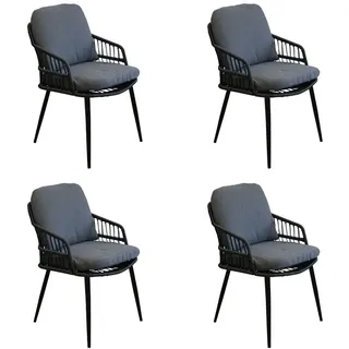 Isabel Gartenstühle Rope 4er Set - Schwarz - mit Armlehnen & Rückenlehne - Inkl. Sitz- und Rückenkissen - Aluminium Bein - Skandinavisches Design