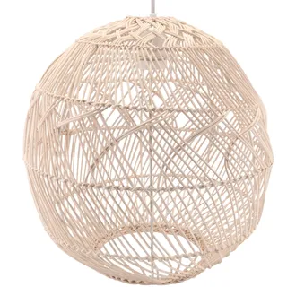 Decorasian Boho Lampenschirm aus Rattan – Korb Lampenschirm für Hängelampe mit E27 Lampenfassung – Rattan Pendelleuchte - beige-weiss