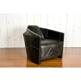 JVmoebel Sessel Vintage Ledersessel Schwarz im Retro-Stil aus echtem Leder (Sessel), Made in Europa schwarz
