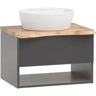 WELLTIME Waschbeckenschrank "Stubach", grau (mattgrau), B:60cm H:54,5cm T:47cm, MDF, Schränke, Waschbeckenunterschrank, Abdeckplatte mit Baumkante