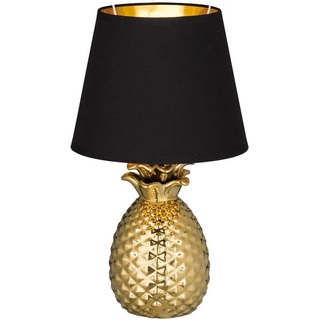 TRIO Leuchten Schreibtischlampe Pineapple, ohne Leuchtmittel, Ananas Form gold, Stoffschirm schwarz/gold, Leuchtmittel wechselbar goldfarben