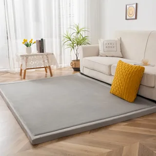 BYBYME Krabbelmatte Baby Korallen Samtmatte Kinderteppich - Extra Dicke 3cm und Weiche Spielmatte - als Teppich Kinderzimmer, Spielteppich Baby, Krabbeldecke (Grau, 200x200cm)