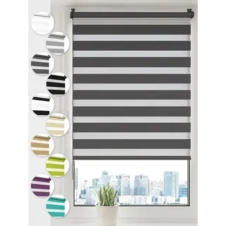 Doppelrollo Klemmfix ohne Bohren Rollos für Fenster und Tür Seitenzugrollo, Sonello, blickdicht, ohne Bohren, freihängend, Klemmfix, 35cm x 130cm Anthrazit Duo Rollo, Jalousie mit Klemmträger grau 35 cm x 130 cm