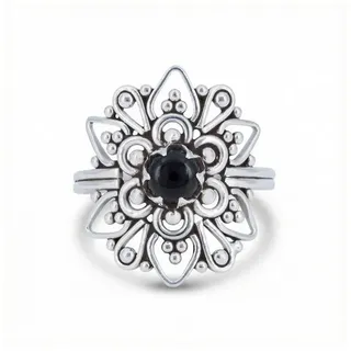 mantraroma Silberring MUDARA-EMPAT aus 925 Silber mit Onyx (Ring mit Schmuckbeutel), Damenring aus 925er Silber schwarz 62