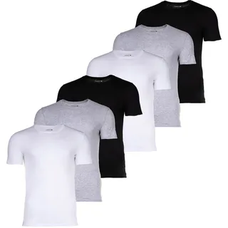 LACOSTE Herren T-Shirts, 6er Pack - Essentials, Rundhals, Slim Fit, Baumwolle, einfarbig Weiß/Grau/Schwarz / M