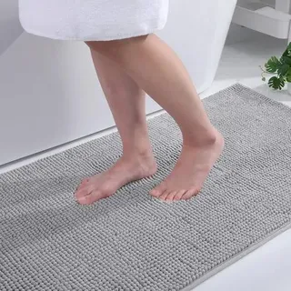 Badezimmerteppich Chenille rutschfest 50 x 80 cm Rechteckig Hellgrau