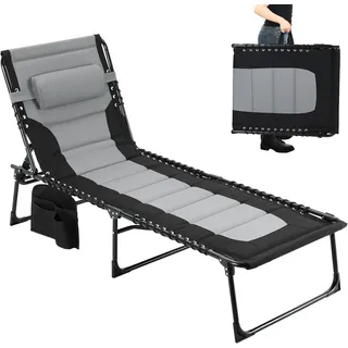 TLGREEN Gartenliege,XXL Sonnenliege klappbar,Gartenliege mit Kopfstütze, 199×66×35 cm Liegestuhl mit 5-Fach Verstellbarer Rückenlehne, 1 St., extra Große Gartenliege bis 150 kg, Strandliege, Relaxliege, Campingliege, Liege für Outdoor