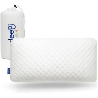 sleepi Kids Cloud Kinderkissen höhenverstellbar ab 3 Jahre, 60 x 30 cm | mitwachsendes Kinderkopfkissen bis 12 Jahre, Memory Foam Würfel, 2 bis 9 cm, AirWabe Bezug aus Tencel, IGR-zertifiziert